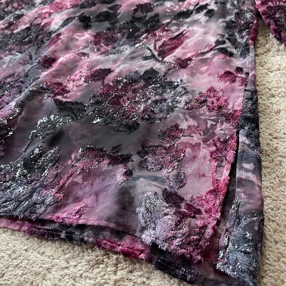 Vintage Maggie Sweet Whimsigoth Velvet Burnout Sheer ButtonUp Fairy Shiny Top 2X - Picture 8 of 13